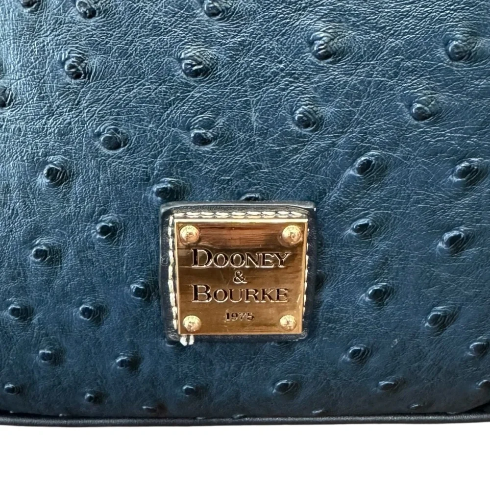Dooney & Bourke Ostrich Embossed Leather Shoulder Bag Navy Blue Medium Purse - Picture 4 of 11
